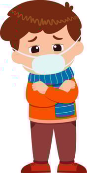sad kid boy get flue and cold vector