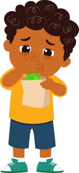 sad cute kid feel sick and vomit vector