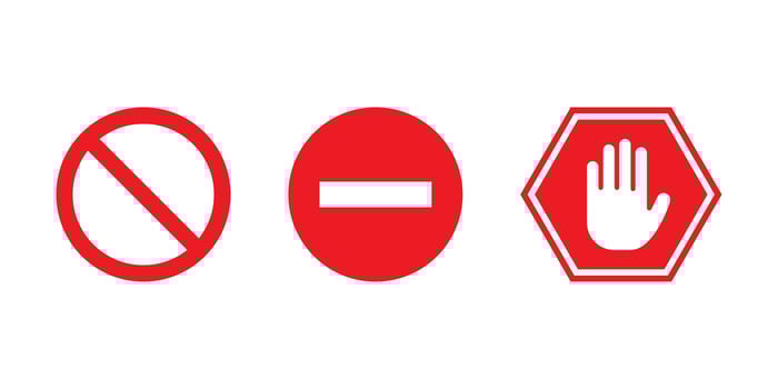 Prohibition and restriction icon set. No entry and stop hand sign. Do not enter symbol vector