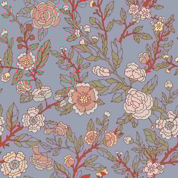 Floral pattern with pink flowers on blue vector
