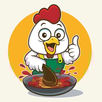 Chicken chef cooking in a bowl vector
