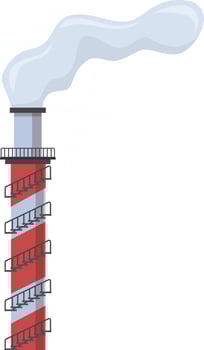 Red and white industrial chimney emitting a large plume of smoke on a transparent background, ideal for industrial or environmental concepts vector