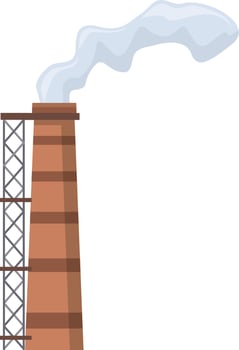 Large industrial chimney polluting atmosphere releasing smoke on transparent background, concept of environmental damage from industrial production vector