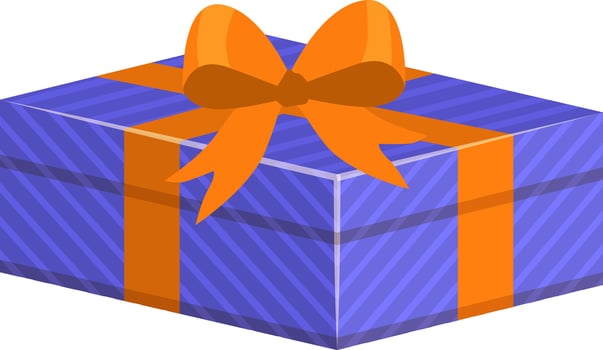 Purple gift box wrapped with an orange ribbon and bow, symbolizing a celebration, surprise, or special occasion, with a transparent background for easy integration into various designs vector