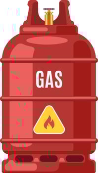 Red gas cylinder with warning symbol vector