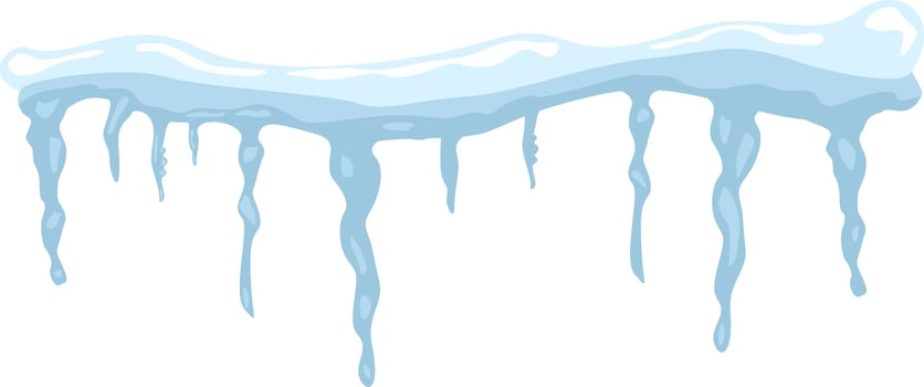 Melting snow on a roof creates stunning icicles, forming a captivating winter scene filled with soft light blue hues against a bright white background, embodying seasonal beauty vector
