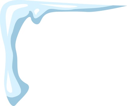 Cartoon illustration featuring a melting icicle creating a charming corner frame in soft light blue shades, perfect for enhancing winter themed designs and seasonal projects vector