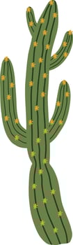 Green saguaro cactus adorned with vibrant yellow flowers thriving in a desert landscape, highlighting its distinctive shape and colorful blooms against the arid backdrop vector