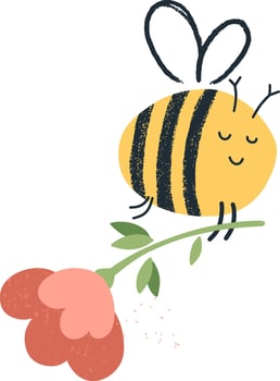 Adorable bee resting on a flower stem, enjoying a peaceful moment with closed eyes, wings relaxed, and a gentle smile, embodying tranquility and the beauty of nature vector