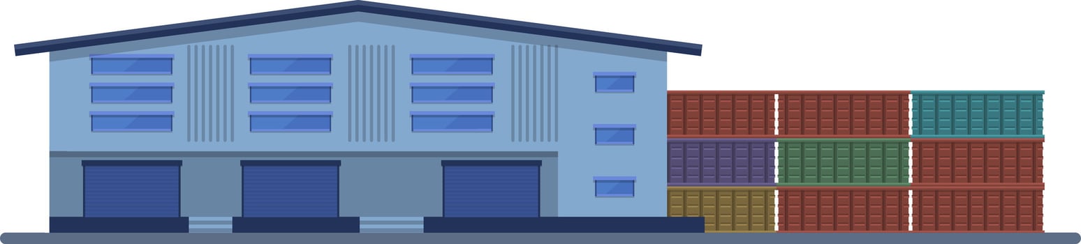 Warehouse with blue building and containers vector