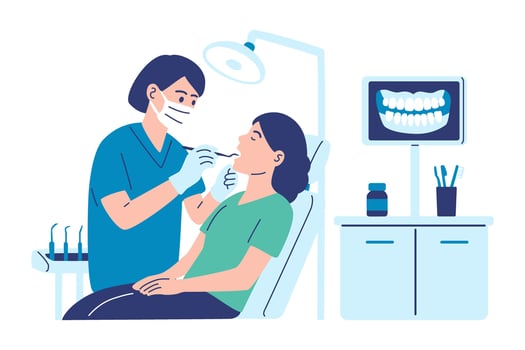 Dentist examining a patient's teeth vector