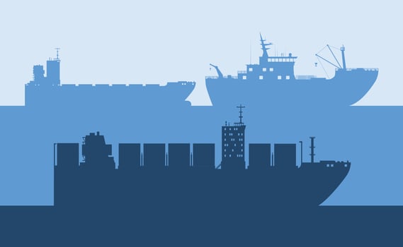 Cargo ships at sea or ocean. Cargo transportation. Export, import. Logistics, business. vector