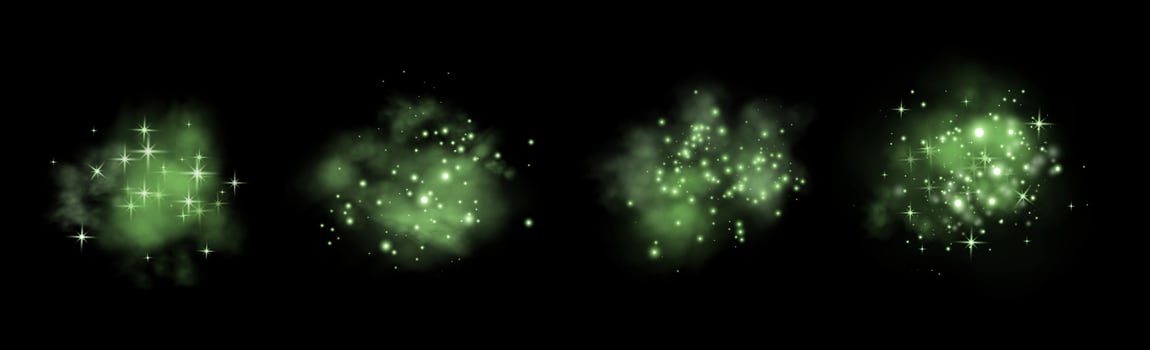 Green sparkle effects on black background vector