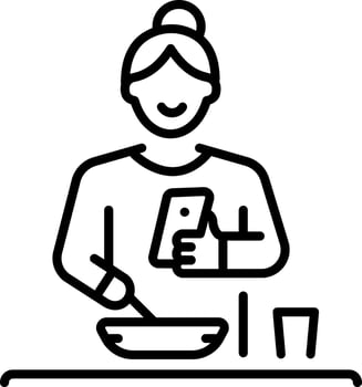 A line style icon showing a character cooking dinner vector