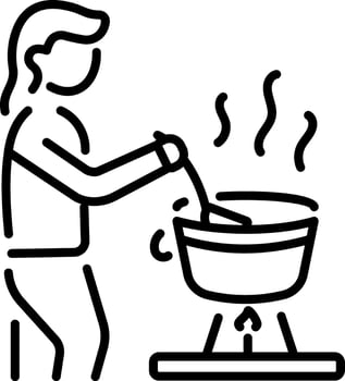 A linear icon depicting a character cooking soup vector