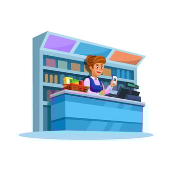 Cashier working at store checkout vector