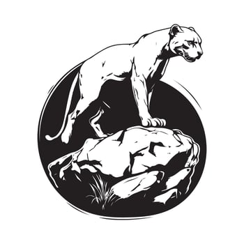 Powerful Puma Standing on Rocks with Fierce Look and Bold Wildlife Spirit vector