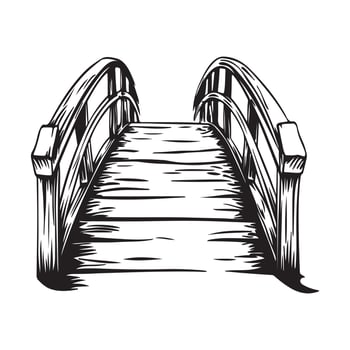 Wooden Bridge Design Artwork Standing Alone on White Background for Classic Rural Scene vector