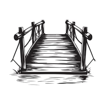Old Wooden Bridge Illustration Isolated on Clean White Background with Rustic Natural Style vector