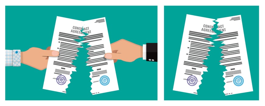Torn contract in two hands vector