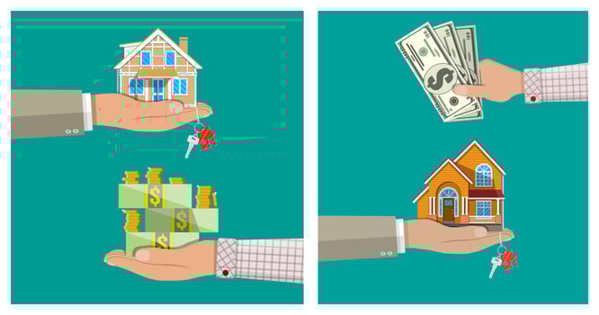 Hands holding house and money vector