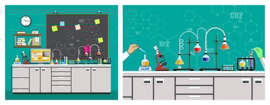 Colorful chemistry laboratory setup vector