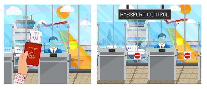 Airport passport control scene vector