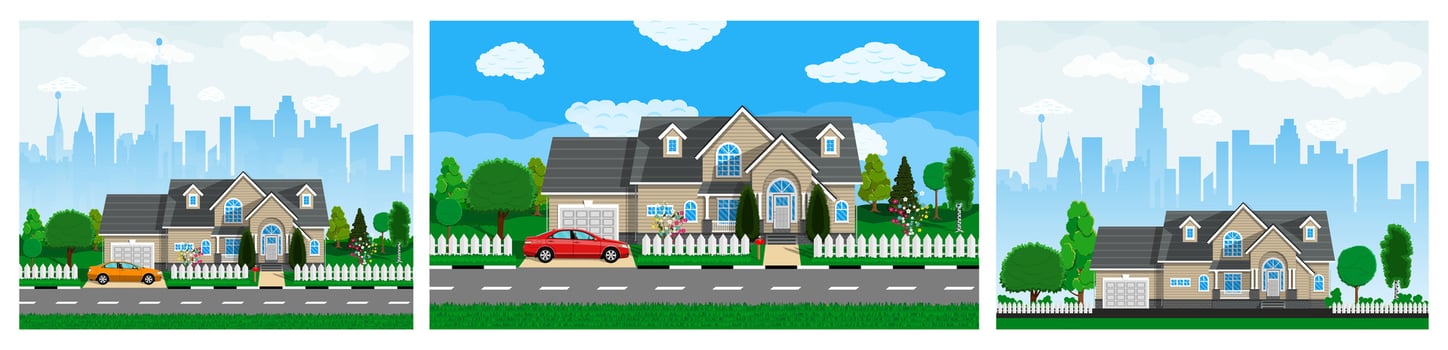 Modern house in urban landscape illustration vector