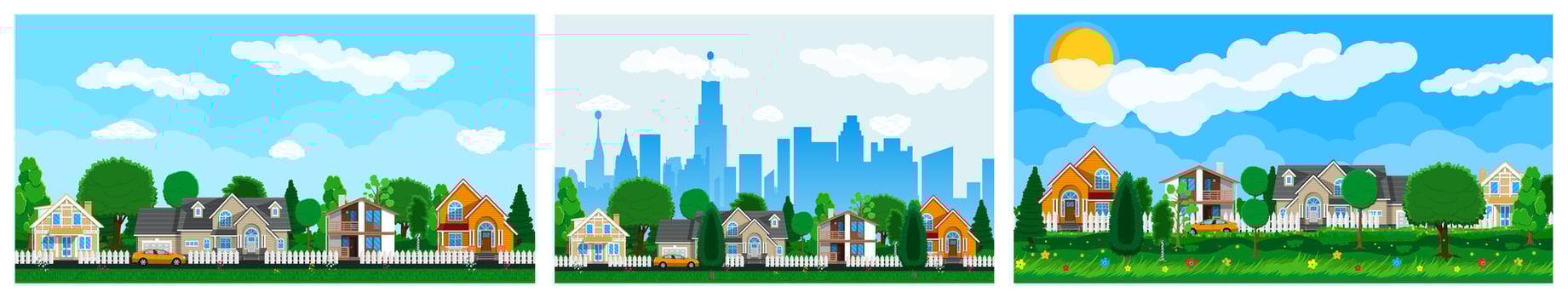 Colorful neighborhoods with city skyline vector