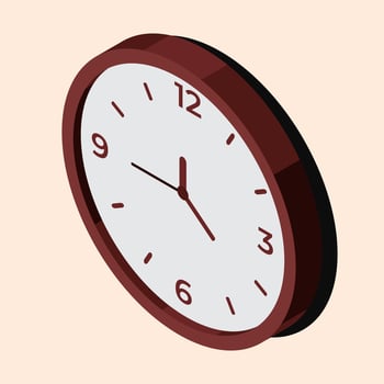 Isometric wall clock. Circle wall clock with arrows. Home interior accessory. Furniture elements. Isometric furniture. vector