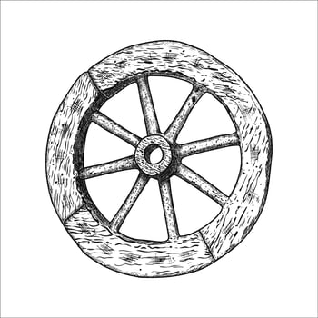 Hand drawn vintage marine wooden steering wheel. illustration vector