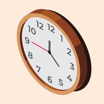 Isometric wall clock. Circle wall clock with arrows. Home interior accessory. Furniture elements. Isometric furniture, vector