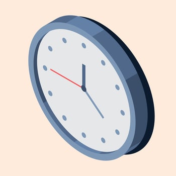 Isometric wall clock. Circle wall clock with arrows. Home interior accessory. Furniture elements. Isometric vector
