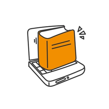 a laptop with an orange book on it vector