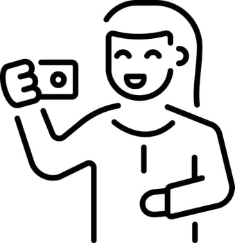 A line style icon showing a character taking selfie vector