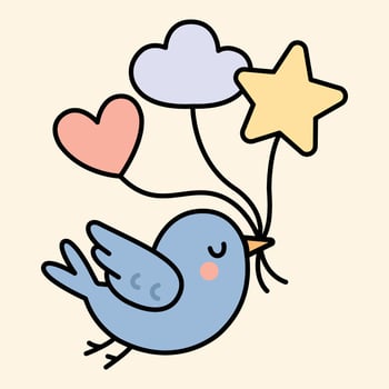 Cute blue bird with balloons cartoon vector