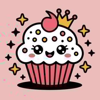 Cute kawaii cupcake cartoon sweet dessert vector