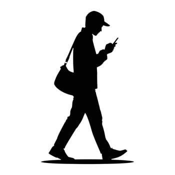 Person walking with phone and bag silhouette smartphone vector