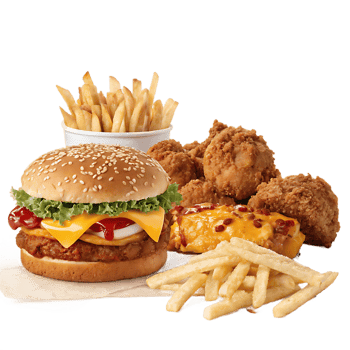 Tasty Fast Food Combo with Burger, Fries, and Fried Chicken png
