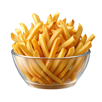 Golden Crispy French Fries in Glass Bowl Realistic Fast Food png