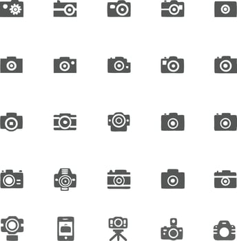 Collection of diverse camera icons representing photography and technology vector