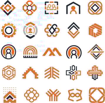 Collection of modern geometric abstract logo designs in orange and blue vector