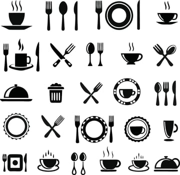 Collection of restaurant and cafe icons for dining and food service vector