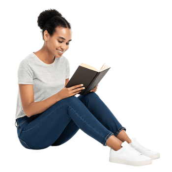 Young Woman Sitting and Reading a Book png