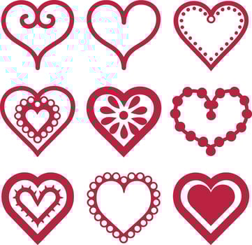 Collection of decorative red hearts for valentine s day vector