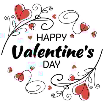 Whimsical hand drawn valentine s day greeting with hearts and swirls vector