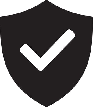 Black shield white check mark symbolizing security and approval vector