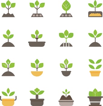 Collection of growing plant icons in flat design style vector