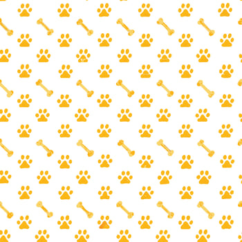 Cute yellow paw prints and dog bones seamless pattern vector