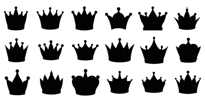 Collection of diverse black silhouette royal crowns on a white background vector